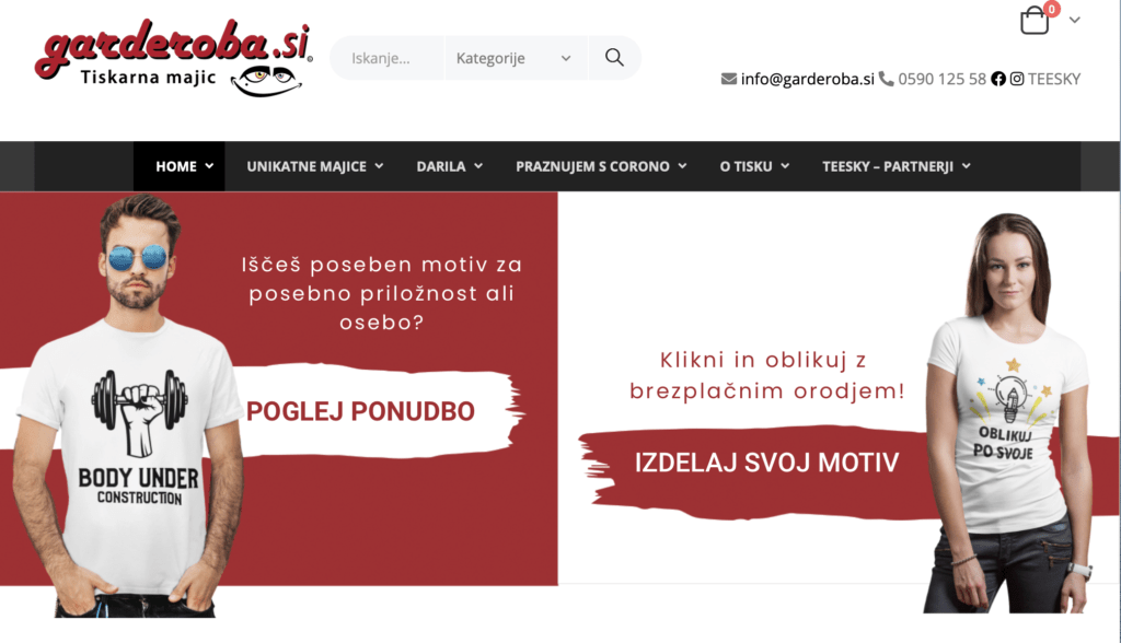 Prenovljena spletna trgovina 1 Nova spletna trgovina garderoba tiskarna majic